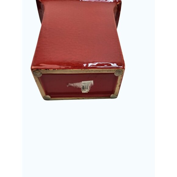 Red Textured Ceramic Vase With Glossy Black Interior Rectangular Flared Design 1 - Picture 15 of 16